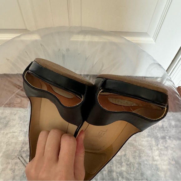 Chanel Black Leather Chain Link Cork Heel Open Toe Pumps Size IT37 US7 - Picture 13 of 13